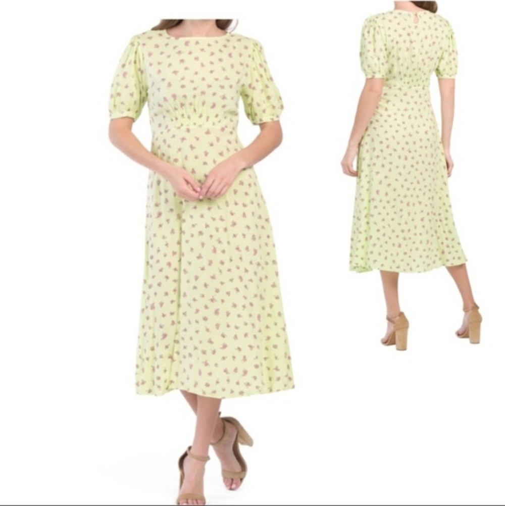 Faithful The Brand Floral Print Midi Dress in Light Yellow/Green